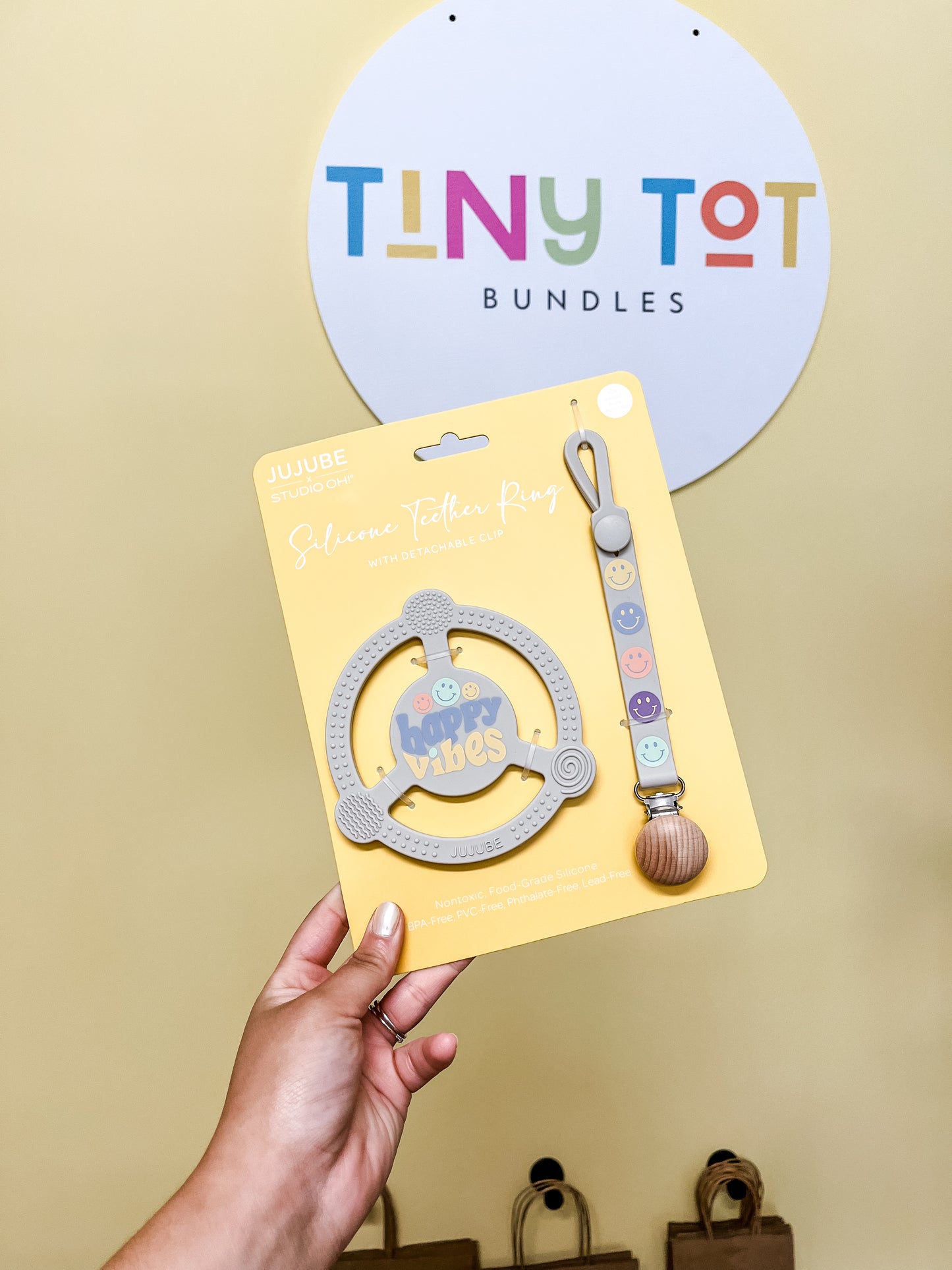 Silicone Tether Ring With Detachable Clip- Happy Vibes