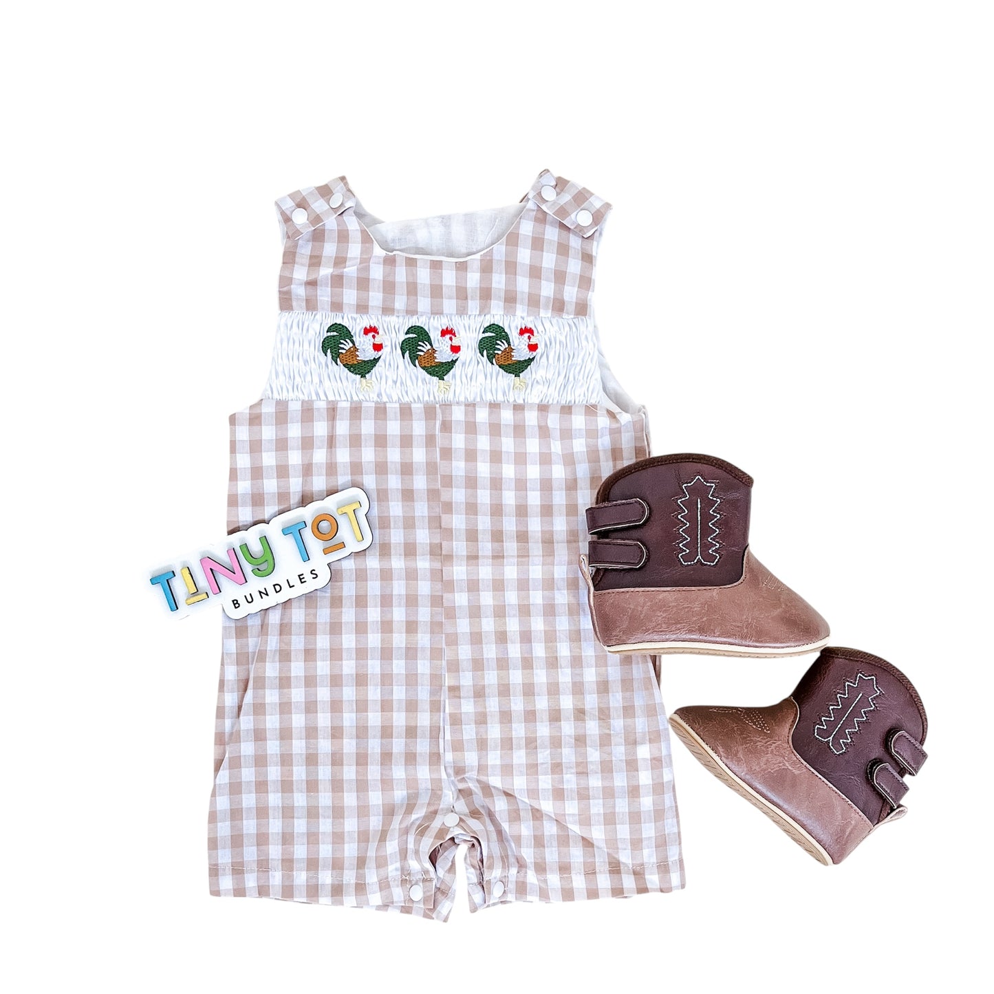 Rooster Gingham Bubble Romper