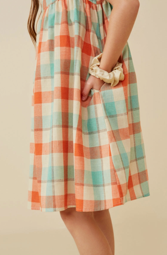 Girls Checked Ruffle Strap Tank Shift Dress