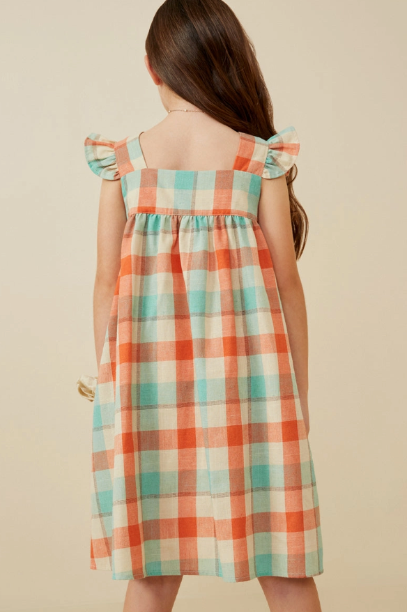 Girls Checked Ruffle Strap Tank Shift Dress