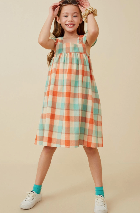Girls Checked Ruffle Strap Tank Shift Dress