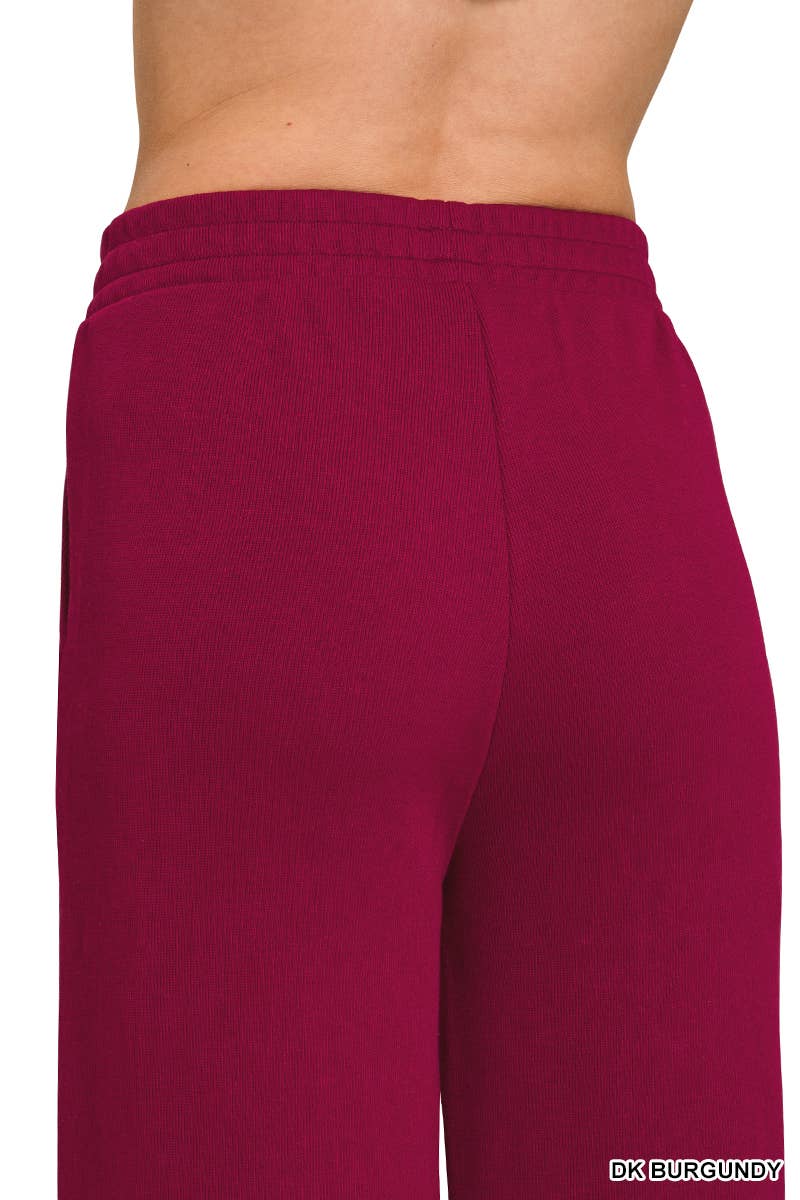 Back view of the burgundy Red Ribbed Pullover Pant Set with an elastic waistband.