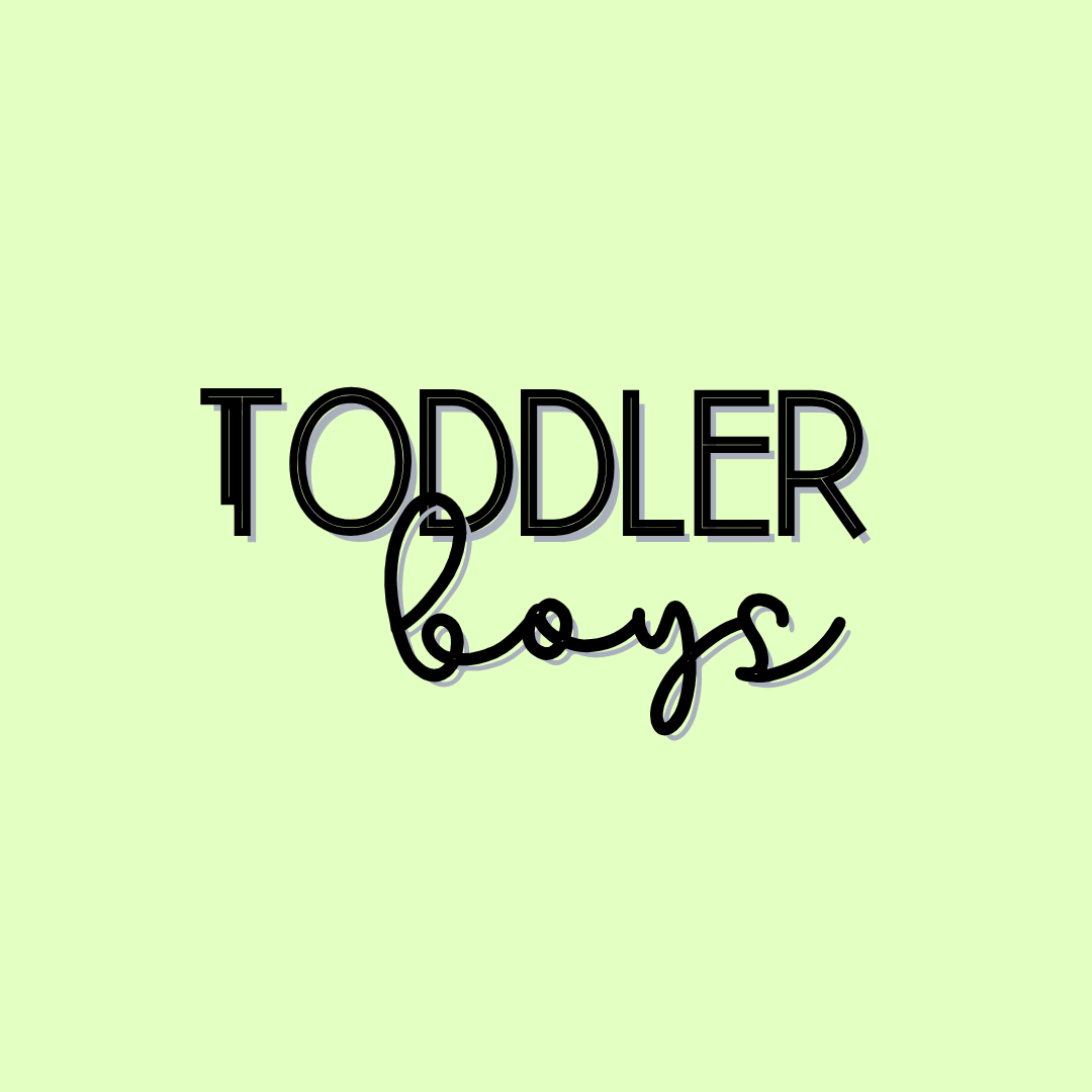 Text TODDLER boys in bold and script black font on a light green background.