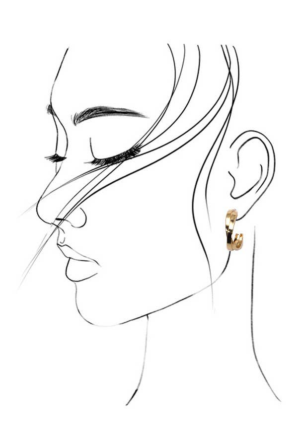 Minimalist line drawing of a woman’s face in profile with closed eyes and flowing hair, showcasing the Multi Hoop Trio Earring Set by JOSSLYN from wall to wall.