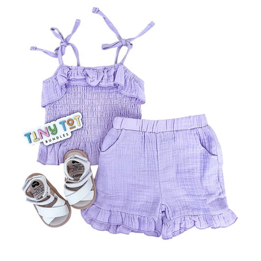 Purple Linen Scrunch Short Set