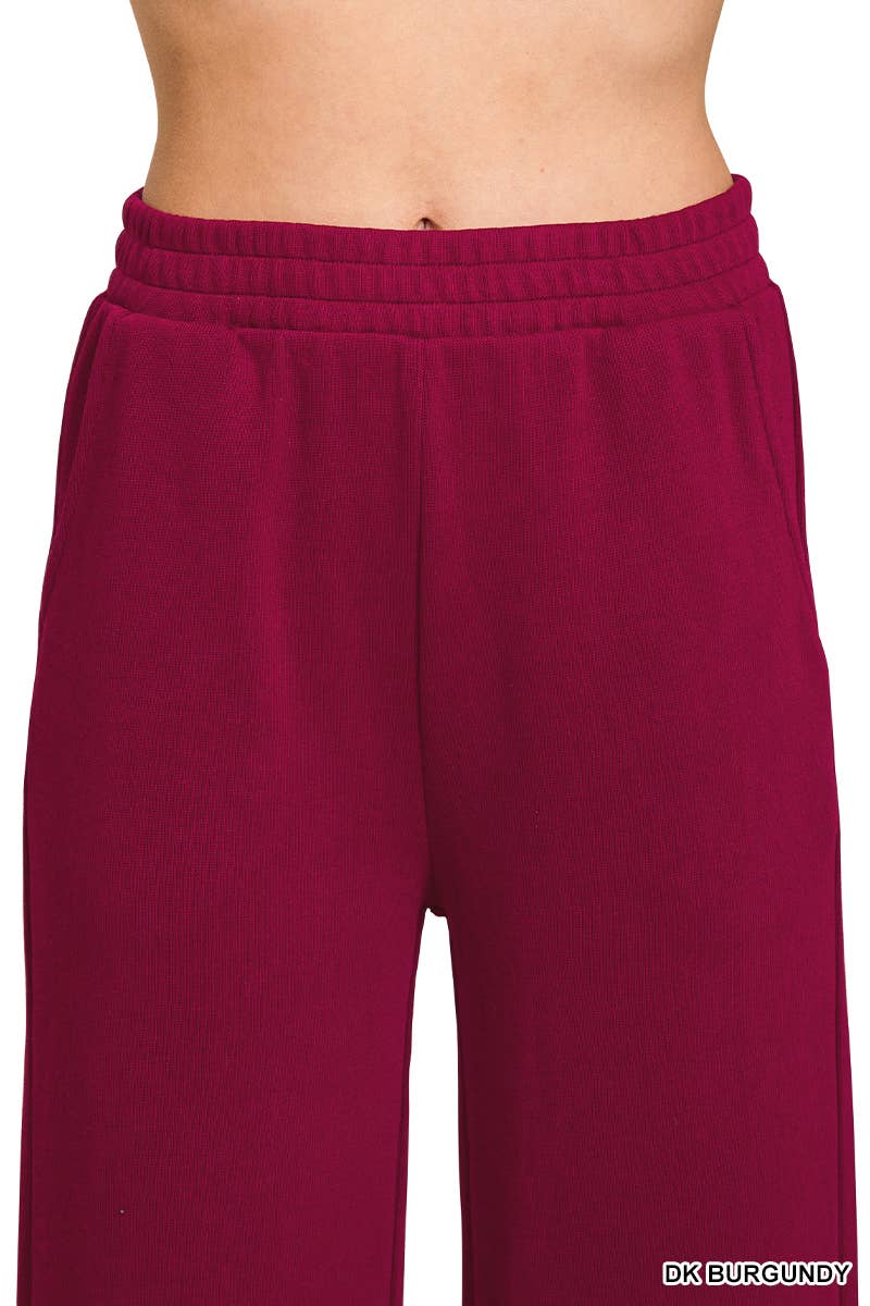 Burgundy Red Ribbed Pullover Pant Set with an elastic waistband.