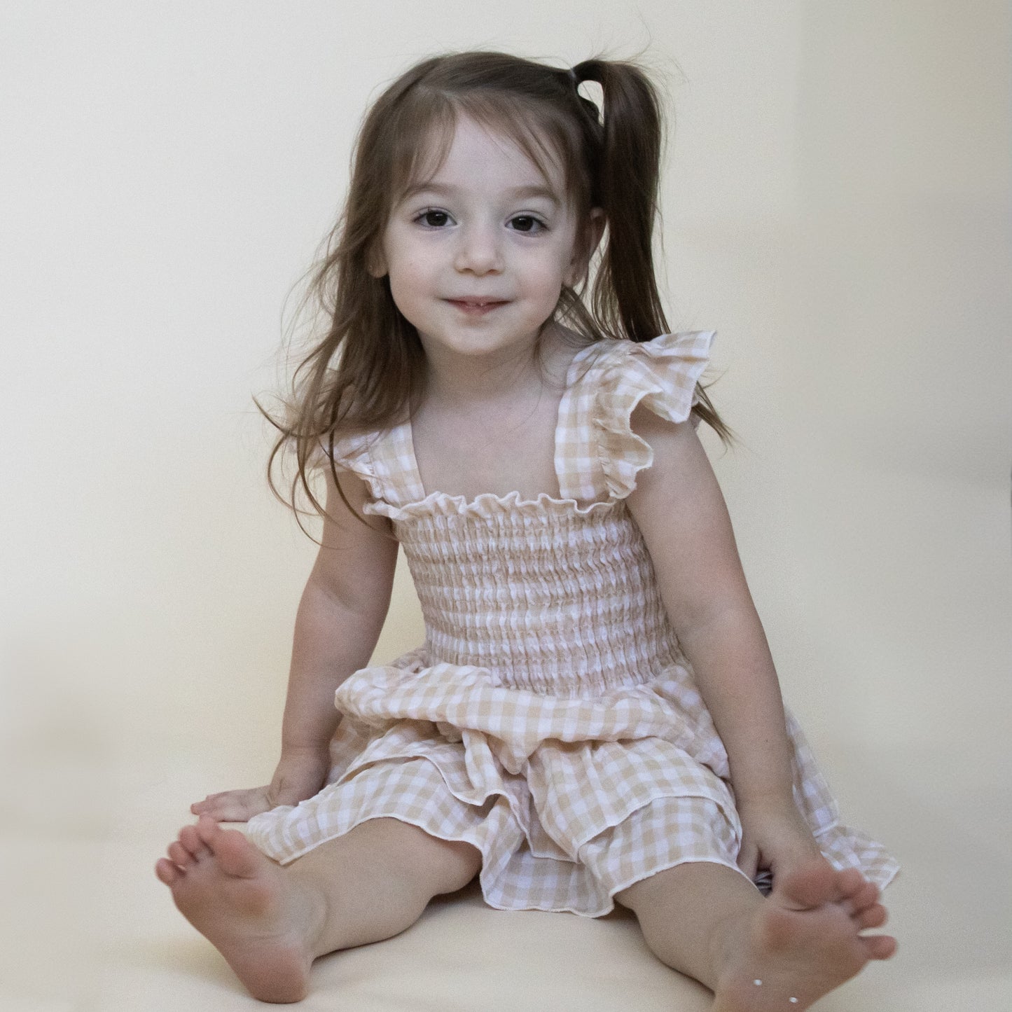 Beige Gingham Dress