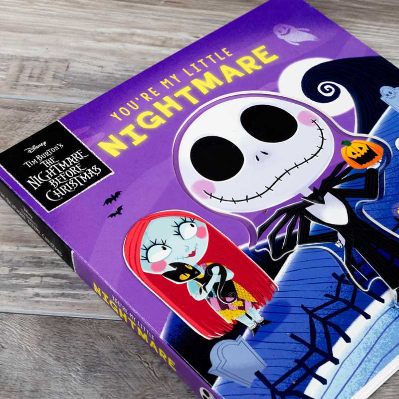 You’re My Little Nightmare by Grace Baranowski, from Simon & Schuster, is a children’s book featuring cartoon versions of Jack Skellington and Sally on a purple cover decorated with bats and a pumpkin.