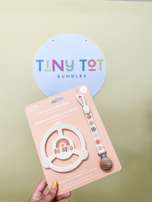 Silicone Teether Ring with Detachable Clip - Be Kind Rainbows