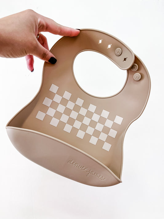 Brown Checkered Silicone Bib