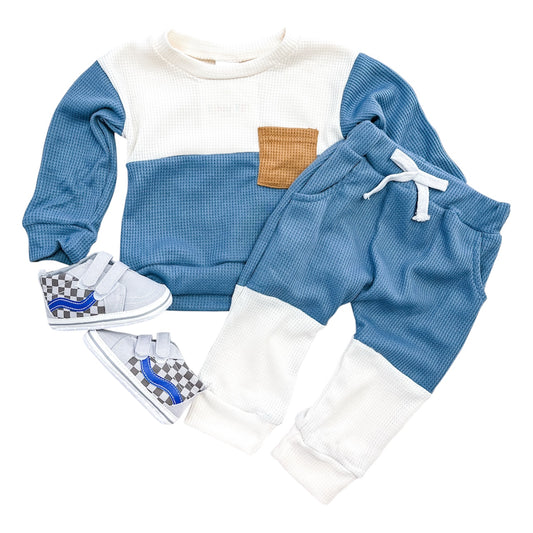 Blue Color Block Waffle Set