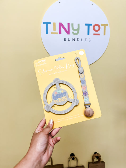 Silicone Tether Ring With Detachable Clip- Happy Vibes