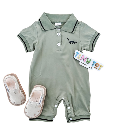 Olive Dino Polo Romper