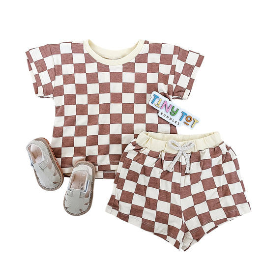 Brown Checkered Two Piece Set