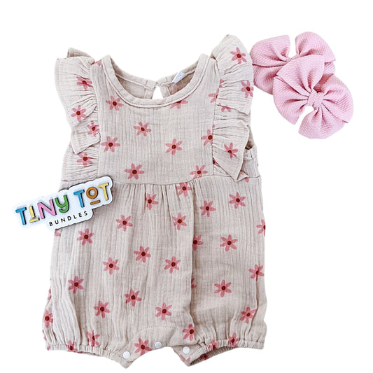 Pink Daisy Linen Romper