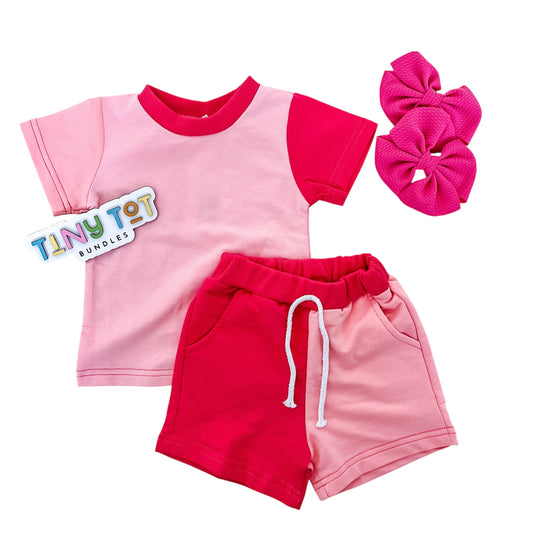 Pink Color Block Short Set
