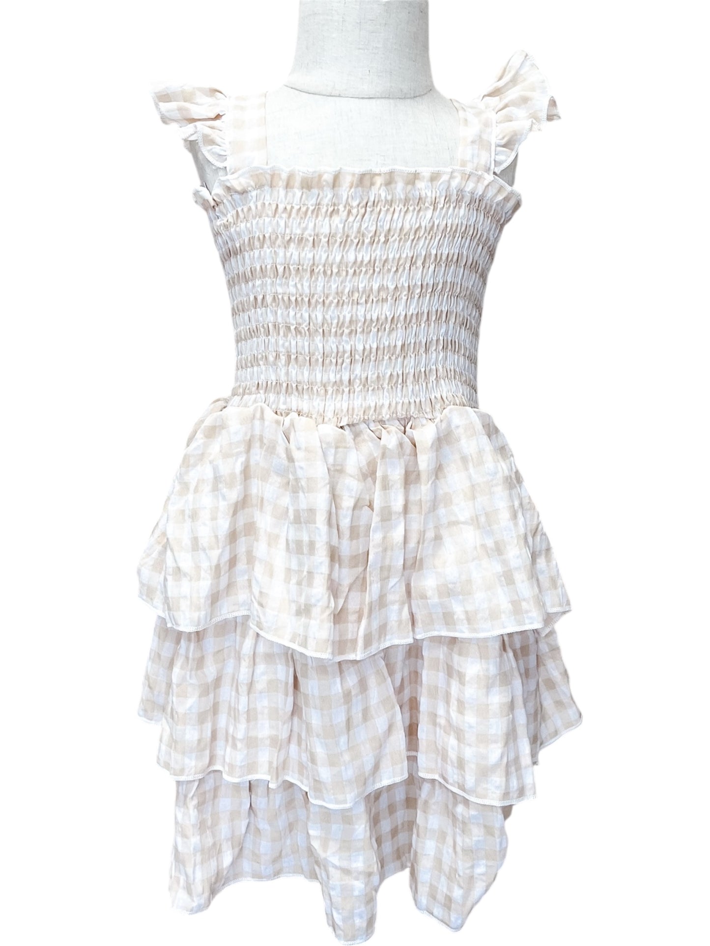 Beige Gingham Dress