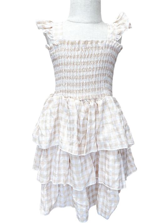 Beige Gingham Dress