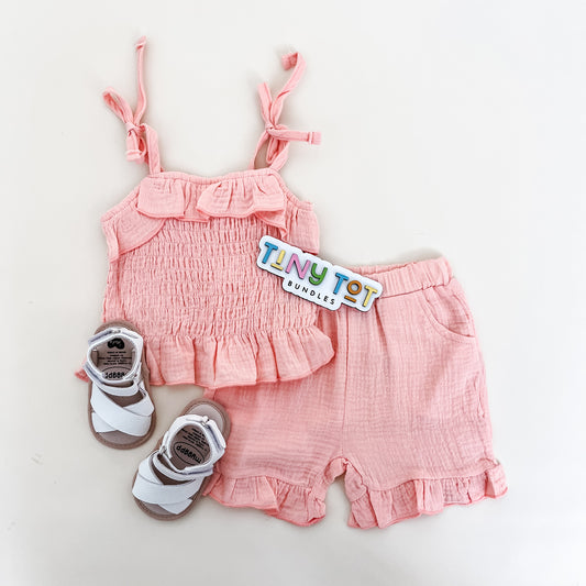 Pink Linen Scrunch Short Set