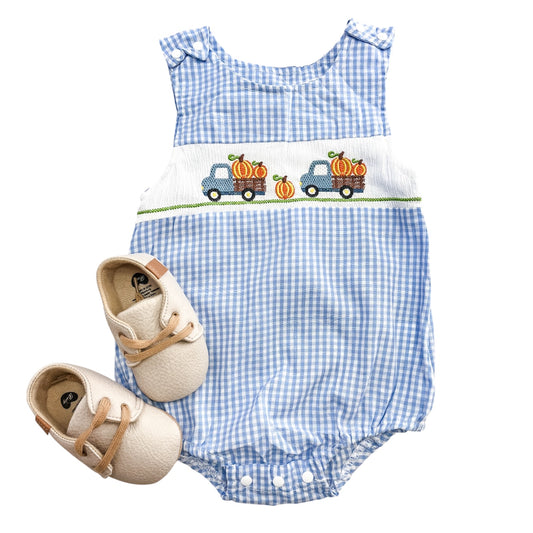 Pumpkin Wagon Gingham Romper