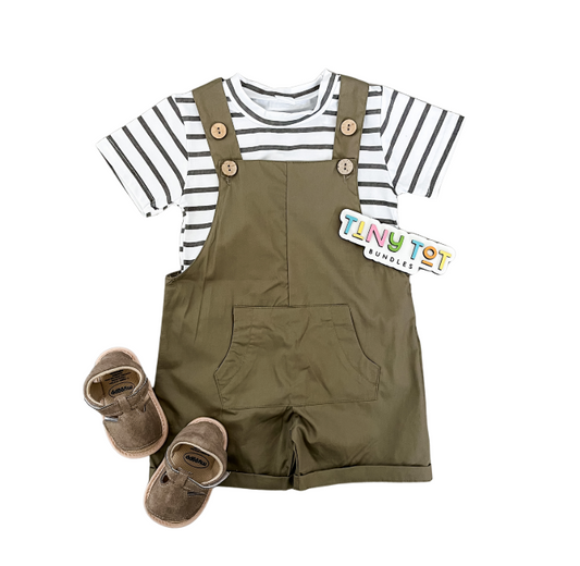 Taupe Stripe Overalls Set