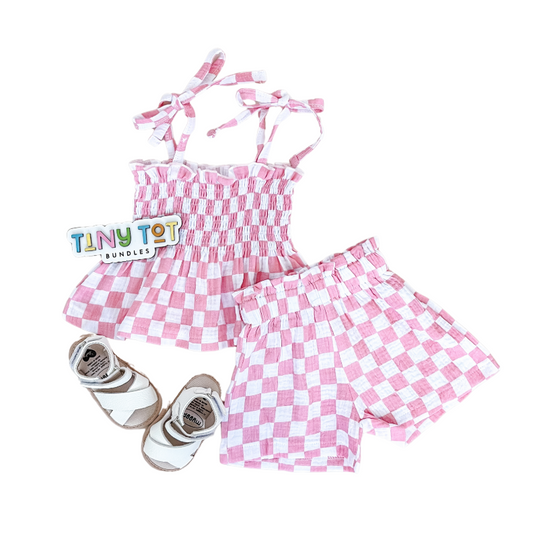 Checkered Linen Pink Set