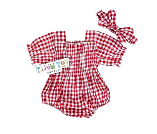 Gingham Red Scrunch Romper