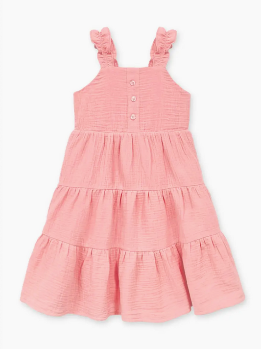 Girls Linen Salmon Dress