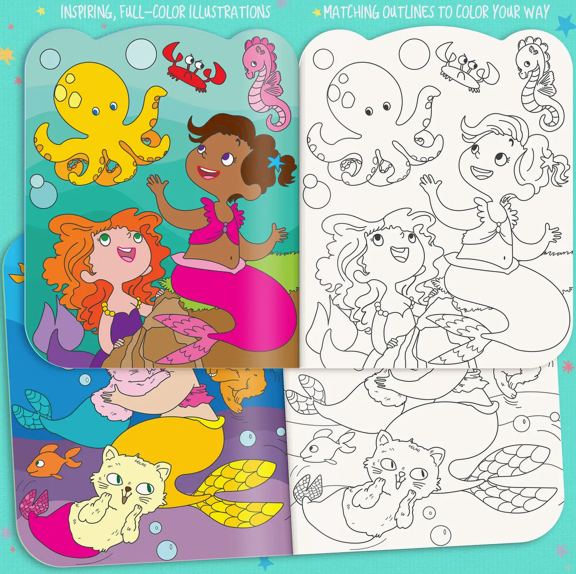 Mermaids Dry Erase Coloring Book + Stickers