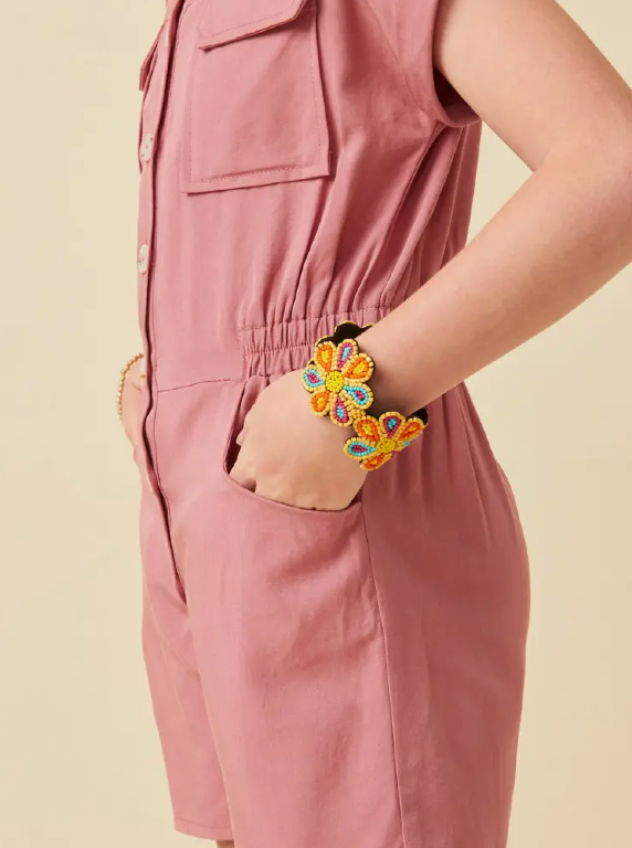 Girls Elastic Detail Button Up Collared Romper