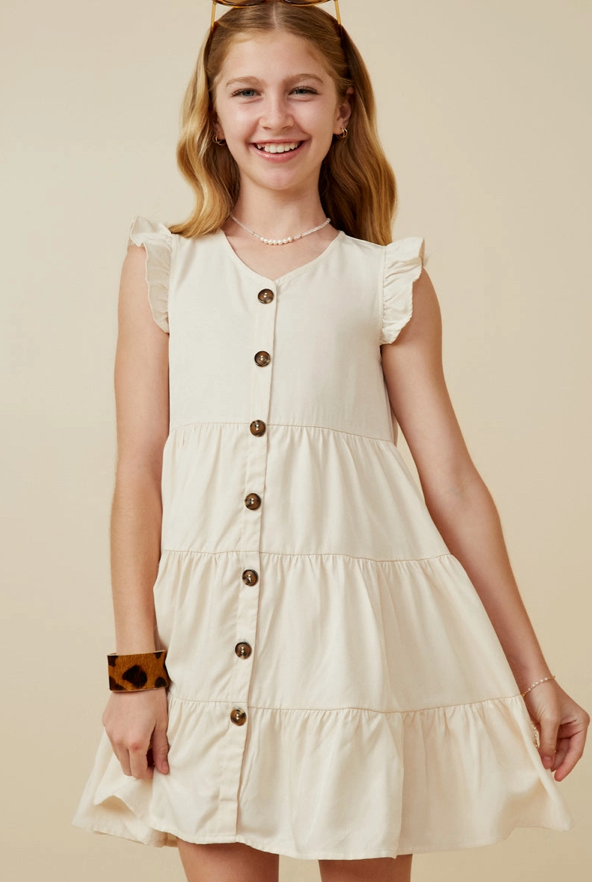 Girls Ruffled Button Down Tiered Tank Dress