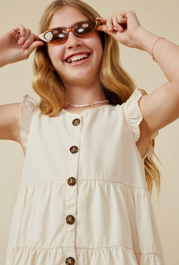 Girls Ruffled Button Down Tiered Tank Dress