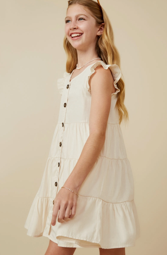 Girls Ruffled Button Down Tiered Tank Dress