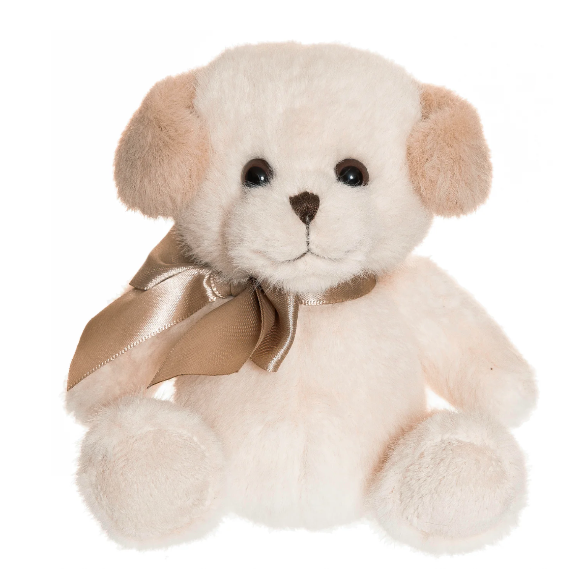The Triaction Teddy Besties Companion is a soft, cream-colored teddy bear with brown ears and a brown satin bow, sitting upright against a white background.