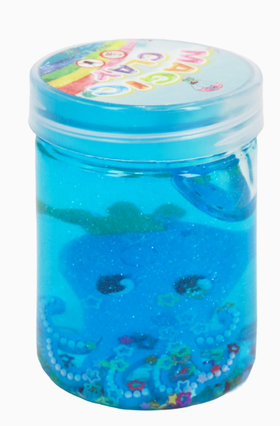 The Capzone Marine Sea Animal Slime Mini Jar features blue slime with a small octopus figure and decorative elements in a clear plastic jar, topped with a colorful, cartoon-themed lid.