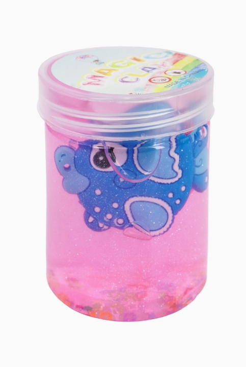 The Capzone Marine Sea Animal Slime Mini Jar features pink glitter slime with a blue cartoon octopus toy inside a clear plastic jar. The jar has a pink lid and colorful label on top.