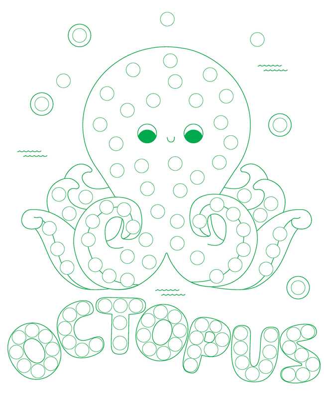 The ColorWorld: Dot Art Fun Activity Book by Simon & Schuster features a cute cartoon octopus with empty circles and bubble letters reading OCTOPUS, perfect for dot marker coloring activities.