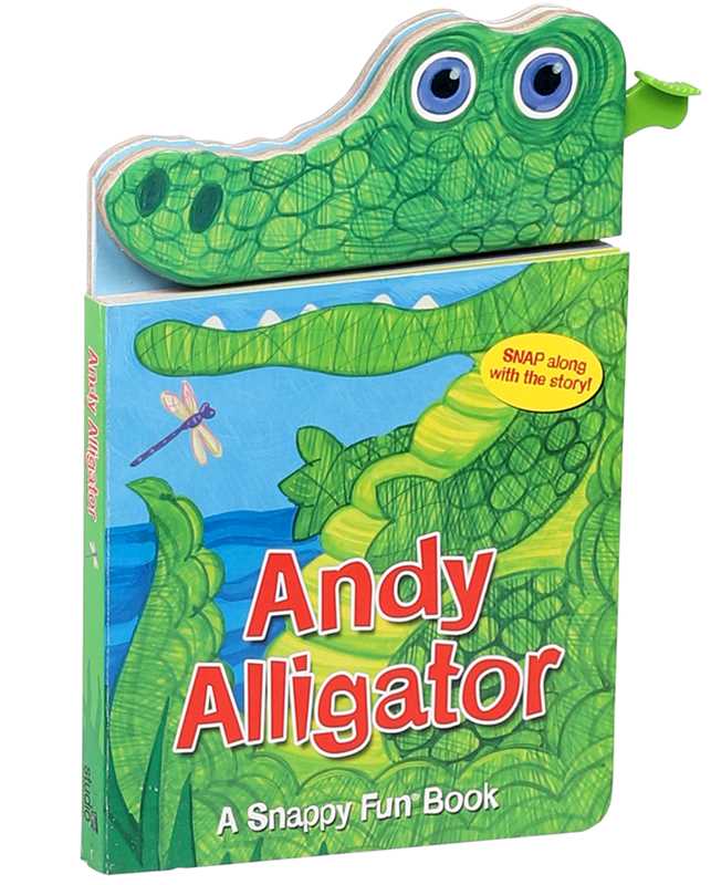 The Andy Alligator Book by Simon & Schuster features a green alligator illustration, an alligator-shaped cutout with big eyes, and a yellow "SNAP along with the story!" sticker.