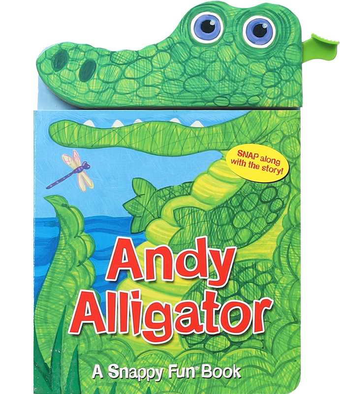 The Andy Alligator Book by Simon & Schuster features a green alligator illustration, a 3D alligator head at the top, and a cover showing a dragonfly and plants.